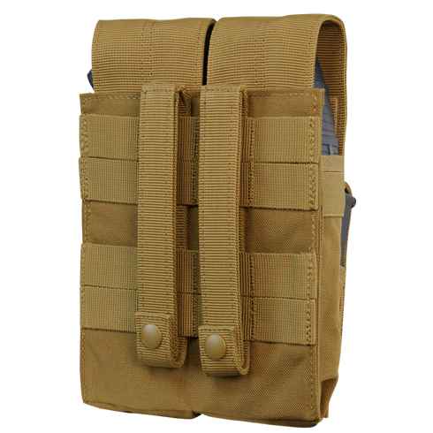The Condor Double AK Kangaroo Mag Pouch in Scorpion OCP features two compartments, MOLLE straps, and snap closures—perfect for military gear, first responders, or shooting range essentials.