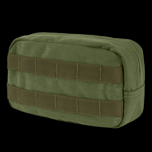 The Condor Utility Pouch in Olive Drab features horizontal MOLLE webbing on the front and is made from durable fabric, displayed against a white background.