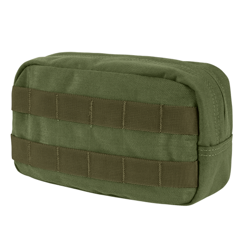 The Condor Utility Pouch in Olive Drab features horizontal MOLLE webbing on the front and is made from durable fabric, displayed against a white background.