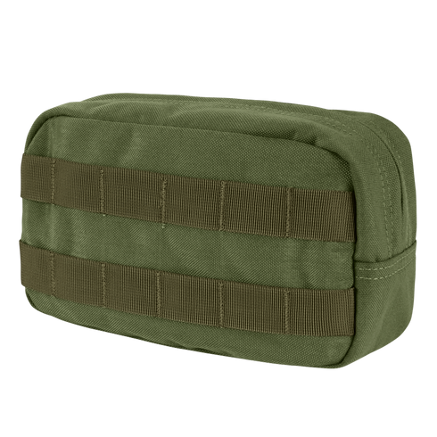 The Condor Utility Pouch in Olive Drab features horizontal MOLLE webbing on the front and is made from durable fabric, displayed against a white background.