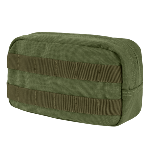 The Condor Utility Pouch in Olive Drab features horizontal MOLLE webbing on the front and is made from durable fabric, displayed against a white background.