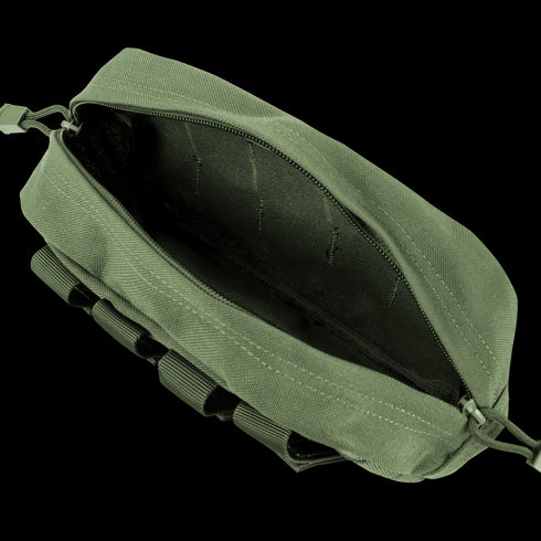 An open, empty Condor Utility Pouch - Scorpion OCP made of durable fabric is shown from above, revealing its interior and black external loops—ideal for everyday carry or military use.