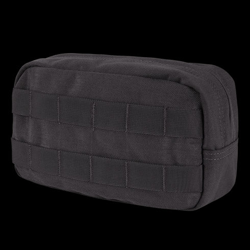 The Condor Utility Pouch is a small, rectangular black pouch with front MOLLE webbing, made of durable fabric and ideal for law enforcement use. Photographed on a white background.