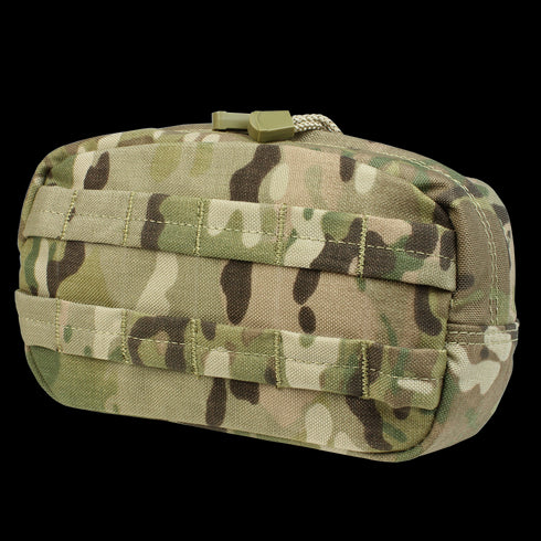 The Condor Utility Pouch – MultiCam is a rectangular pouch in MultiCam color with a zipper closure and horizontal webbing loops on the front.