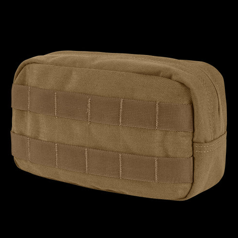 The Condor Utility Pouch is a rectangular tan tactical pouch with durable fabric and MOLLE webbing on the front and side—ideal for EDC or law enforcement use.