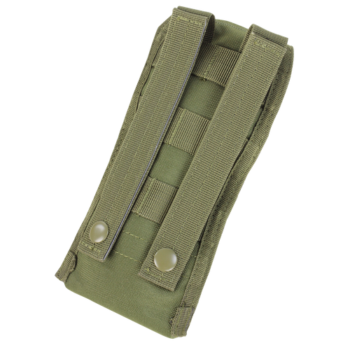 Condor Radio Pouch in MultiCam with two snap-button straps on the back for easy attachment to MOLLE gear—ideal for EDC or military use.