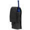 The Condor Radio Pouch in black securely holds a blue two-way radio with an antenna, displayed upright with its flap partially open.