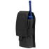 The Condor Radio Pouch in black securely holds a blue two-way radio with an antenna, displayed upright with its flap partially open.