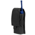 The Condor Radio Pouch in black securely holds a blue two-way radio with an antenna, displayed upright with its flap partially open.