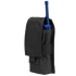 The Condor Radio Pouch in black securely holds a blue two-way radio with an antenna, displayed upright with its flap partially open.