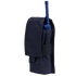 The Condor Radio Pouch is a black fabric case with a flap cover designed to hold a blue handheld radio, allowing the antenna to remain visible.