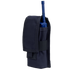 The Condor Radio Pouch is a black fabric case with a flap cover designed to hold a blue handheld radio, allowing the antenna to remain visible.
