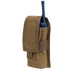 The Condor Radio Pouch is a tan nylon case with a flap cover, designed to hold a blue handheld radio.