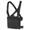 The Condor Modular Chest Panel is a black tactical rig with adjustable shoulder straps and horizontal webbing, ideal for first responders or bushcraft enthusiasts needing secure gear attachment.