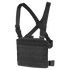 The Condor Modular Chest Panel is a black tactical rig with adjustable shoulder straps and horizontal webbing, ideal for first responders or bushcraft enthusiasts needing secure gear attachment.