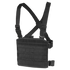 The Condor Modular Chest Panel is a black tactical rig with adjustable shoulder straps and horizontal webbing, ideal for first responders or bushcraft enthusiasts needing secure gear attachment.