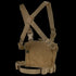 The Condor Modular Chest Panel is a brown tactical rig with adjustable shoulder and waist straps, plastic buckles, and a central gear pouch—perfect for bushcraft or the range. Shown on a white background.
