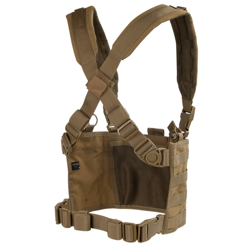 The Condor Ops Chest Rig features adjustable shoulder straps, a mesh back panel, and MOLLE webbing for attaching gear.