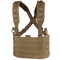 The Condor Ops Chest Rig is a tan tactical chest rig with adjustable shoulder straps and multiple attachment points, designed for carrying equipment.