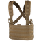 The Condor Ops Chest Rig is a tan tactical chest rig with adjustable shoulder straps and multiple attachment points, designed for carrying equipment.
