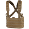 The Condor Ops Chest Rig is a tan tactical chest rig with adjustable shoulder straps and multiple attachment points, designed for carrying equipment.
