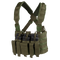 The Condor Recon Chest Rig in Olive Drab features multiple pouches and straps, equipped with six black rifle magazines inserted in the front pockets.