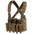 The Condor Recon Chest Rig is a tan tactical chest rig with multiple pouches for magazines and gear, adjustable shoulder straps, and MOLLE webbing.