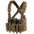 The Condor Recon Chest Rig is a tan tactical chest rig with multiple pouches for magazines and gear, adjustable shoulder straps, and MOLLE webbing.