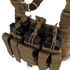 The Condor Recon Chest Rig in tan features multiple pouches with elastic cords, securely holding several black rifle magazines.