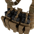 The Condor Recon Chest Rig in tan features multiple pouches with elastic cords, securely holding several black rifle magazines.