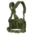 The Condor Rapid Assault Chest Rig features olive green color, adjustable straps, a mesh back panel, multiple attachment points, and secure buckles for a customizable fit.