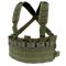 The Condor Rapid Assault Chest Rig in Olive Drab features adjustable shoulder straps, multiple magazine pouches, and MOLLE webbing, shown holding several gray rifle magazines.