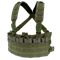 The Condor Rapid Assault Chest Rig in Olive Drab features adjustable shoulder straps, multiple magazine pouches, and MOLLE webbing, shown holding several gray rifle magazines.