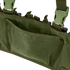 Close-up of the Condor Rapid Assault Chest Rig in olive green, featuring mesh interior pockets and clip fastenings.