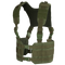 The Condor Ronin Chest Rig in Olive Drab features adjustable straps, a mesh back panel, plastic buckles, and horizontal webbing for modular attachments.