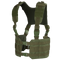 The Condor Ronin Chest Rig in Olive Drab features adjustable straps, a mesh back panel, plastic buckles, and horizontal webbing for modular attachments.