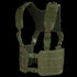 The Condor Ronin Chest Rig in Olive Drab features adjustable straps, a mesh back panel, plastic buckles, and horizontal webbing for modular attachments.