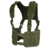 The Condor Ronin Chest Rig in Olive Drab features adjustable straps, a mesh back panel, plastic buckles, and horizontal webbing for modular attachments.