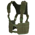 The Condor Ronin Chest Rig in Olive Drab features adjustable straps, a mesh back panel, plastic buckles, and horizontal webbing for modular attachments.