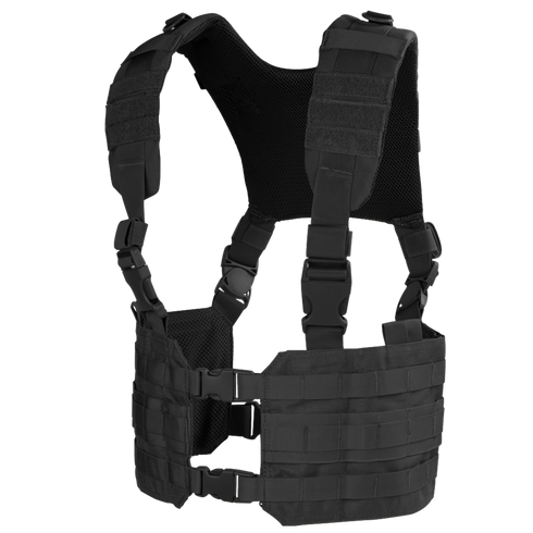 The Condor Ronin Chest Rig is a black tactical vest with adjustable straps, buckles, and MOLLE webbing, displayed on a white background.