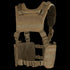 The Condor Ronin Chest Rig is a tan tactical vest with adjustable straps, MOLLE webbing, mesh panels, and plastic buckles, designed for carrying gear and equipment.