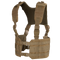 The Condor Ronin Chest Rig in tan features adjustable straps, buckles, and MOLLE webbing for gear attachment, shown on a white background.