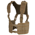 The Condor Ronin Chest Rig in tan features adjustable straps, buckles, and MOLLE webbing for gear attachment, shown on a white background.