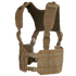 The Condor Ronin Chest Rig in tan features adjustable straps, buckles, and MOLLE webbing for gear attachment, shown on a white background.