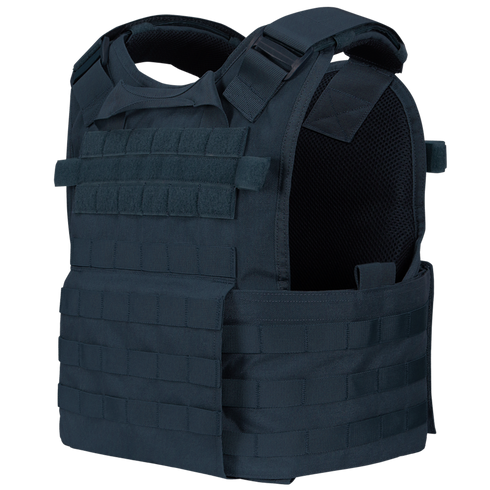 The Condor Modular Operator Plate Carrier Gen II is a black tactical vest featuring multiple rows of webbing and adjustable shoulder and side straps for enhanced protection and equipment carrying.