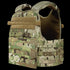 The Condor Modular Operator Plate Carrier Gen II in MultiCam features multiple attachment points and padding, designed for military or law enforcement use.
