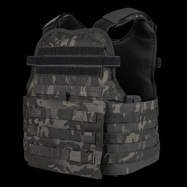 The Condor Modular Operator Plate Carrier Gen II in MultiCam Black features MOLLE webbing and adjustable shoulder straps, shown on a plain background.