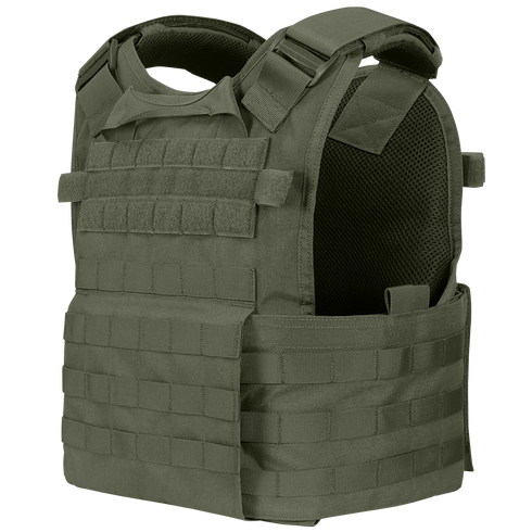 The Condor Modular Operator Plate Carrier Gen II is a tactical, military-style vest featuring adjustable straps and multiple rows of MOLLE webbing for versatile gear attachment.