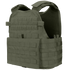 The Condor Modular Operator Plate Carrier Gen II is an olive green tactical vest featuring multiple rows of MOLLE webbing, adjustable shoulder and waist straps, and a padded interior for enhanced comfort and support.