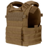 The Condor Modular Operator Plate Carrier Gen II is a brown vest with multiple rows of MOLLE webbing and adjustable shoulder straps, designed for holding armor plates and attaching gear.